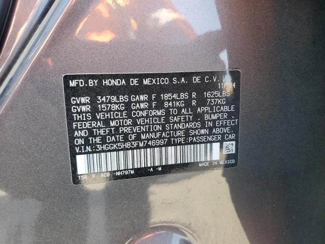 3HGGK5H83FM746997 - 2015 HONDA FIT EX GRAY photo 12