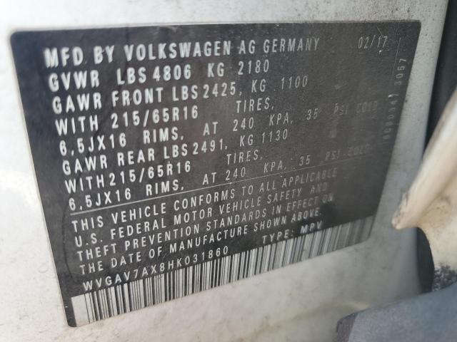 WVGAV7AX8HK031860 - 2017 VOLKSWAGEN TIGUAN S 白色 照片 13