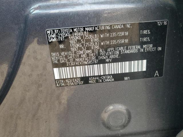 2T3DFREV7HW585787 - 2017 TOYOTA RAV4 LIMITED CHARCOAL photo 13