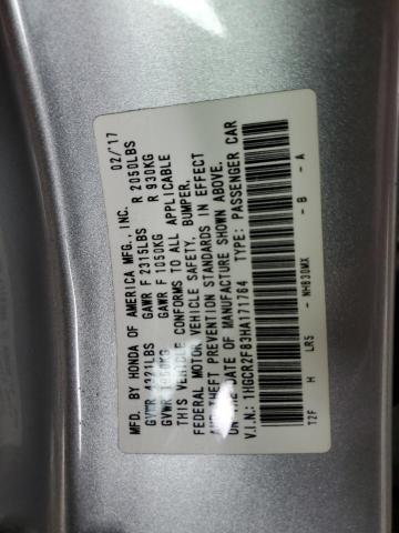 1HGCR2F83HA171764 - 2017 HONDA ACCORD EXL GRAY photo 12