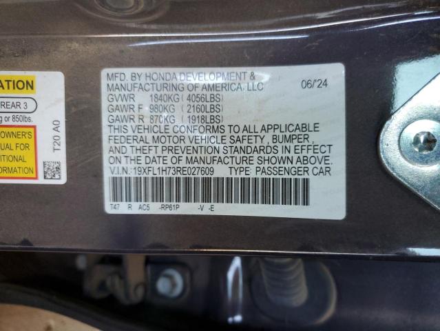 19XFL1H73RE027609 - 2024 HONDA CIVIC EXL GRAY photo 12