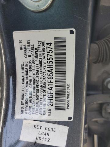 2HGFA1F65AH557574 - 2010 HONDA CIVIC LX-S GRAY photo 12