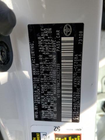 4T1B11HK2JU627399 - 2018 TOYOTA CAMRY L WHITE photo 12