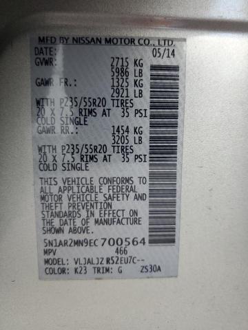 5N1AR2MN9EC700564 - 2014 NISSAN PATHFINDER S SILVER photo 13