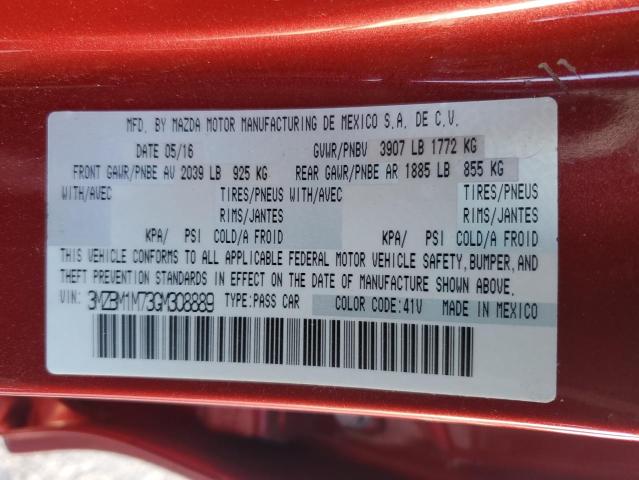 3MZBM1M73GM308889 - 2016 MAZDA 3 TOURING Червоний фото 12