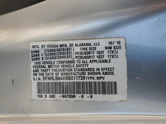 5FNRL5H4XBB011739 - 2011 HONDA ODYSSEY EX SILVER photo 14