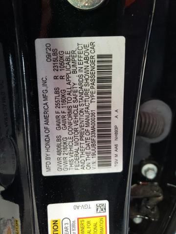 19UUB5F33MA000361 - 2021 ACURA TLX BLACK photo 12