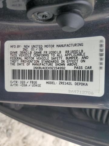 1NXBU40EX9Z154992 - 2009 TOYOTA COROLLA BASE رمادي صورة 12