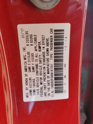 1HGCR2F54HA147351 - 2017 HONDA ACCORD SPORT 红色 照片 12