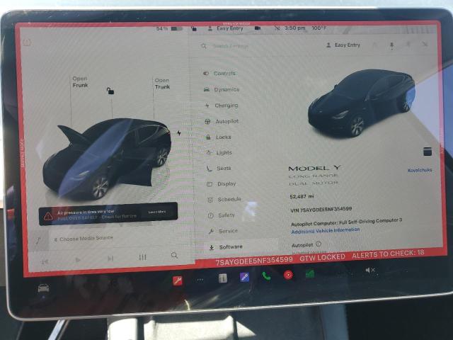 7SAYGDEE5NF354599 - 2022 TESLA MODEL Y BLACK photo 9