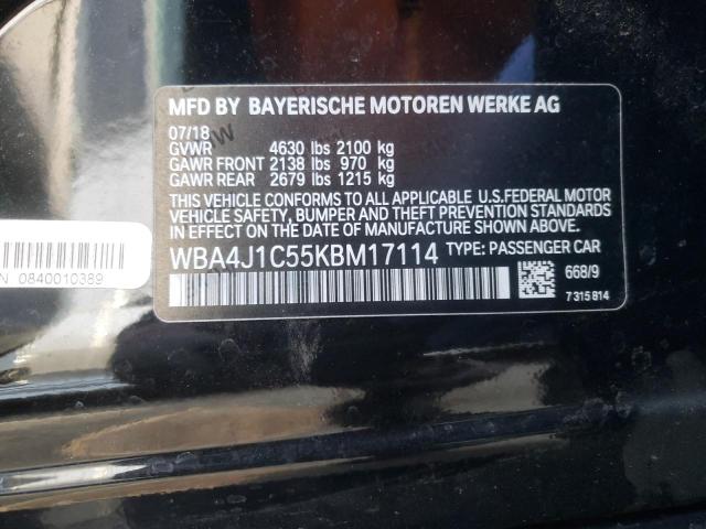 WBA4J1C55KBM17114 - 2019 BMW 430I GRAN COUPE BLACK photo 12