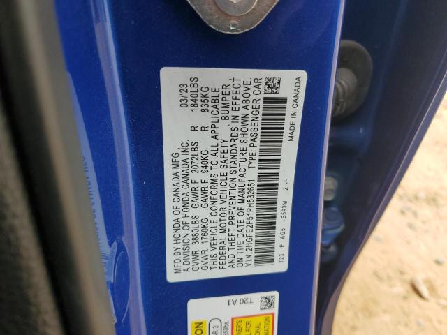 2HGFE2F51PH532651 - 2023 HONDA CIVIC SPORT أزرق صورة 12