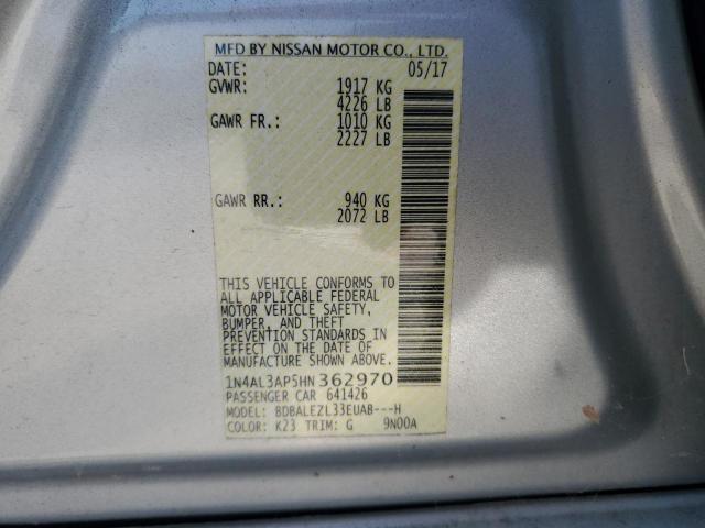 1N4AL3AP5HN362970 - 2017 NISSAN ALTIMA 2.5 ვერცხლისფერი ფოტო 12