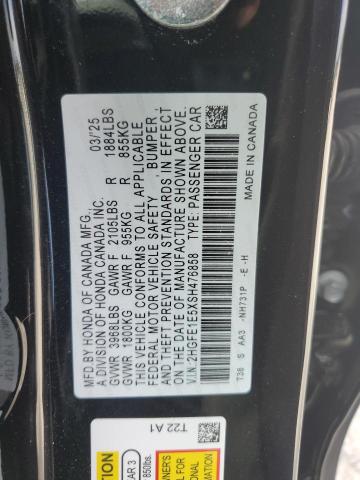2HGFE1E5XSH476858 - 2025 HONDA CIVIC SI BLACK photo 12
