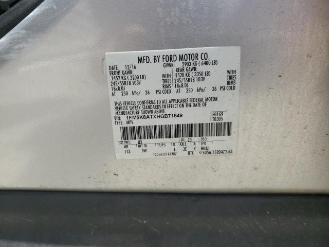 1FM5K8ATXHGB71649 - 2017 FORD EXPLORER POLICE INTERCEPTOR Сріблястий фото 13