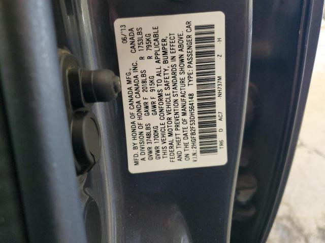 2HGFB2F53DH564148 - 2013 HONDA CIVIC LX GRAY photo 13