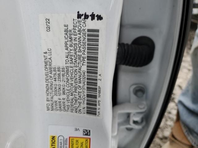 1HGCV1F37NA032940 - 2022 HONDA ACCORD SPORT WHITE photo 12