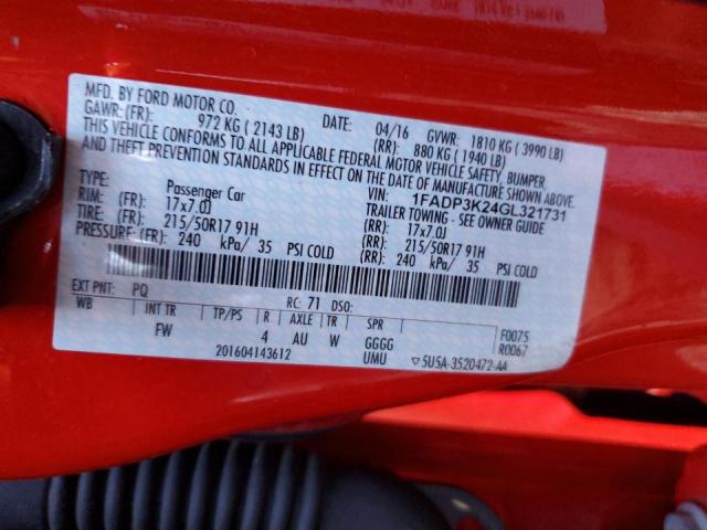 1FADP3K24GL321731 - 2016 FORD FOCUS SE RED photo 12