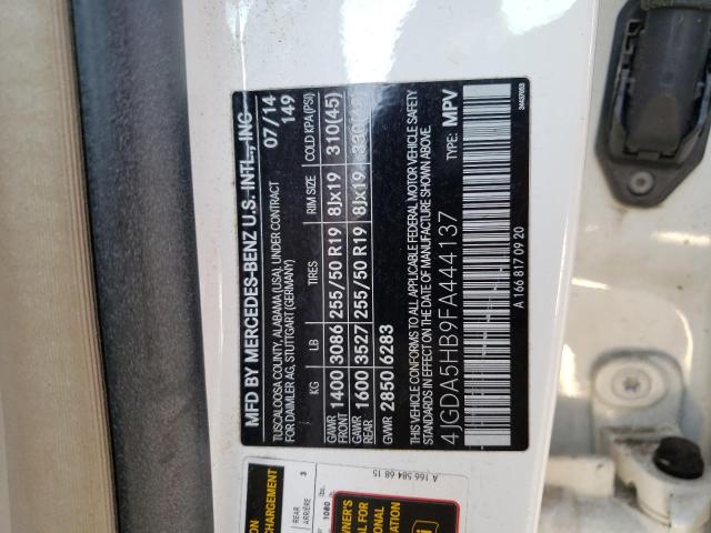 4JGDA5HB9FA444137 - 2015 MERCEDES-BENZ ML 350 4MATIC WHITE photo 14