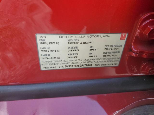 5YJSA1E26GF172843 - 2016 TESLA MODEL S Կարմիր լուսանկար 12