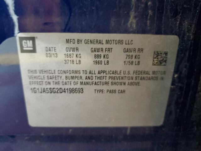 1G1JA5SG2D4198693 - 2013 CHEVROLET SONIC LS Mavi foto 12