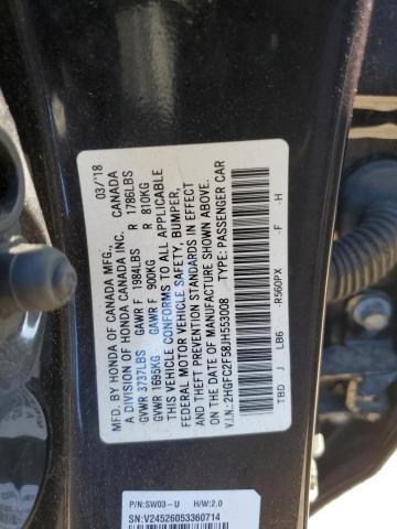 2HGFC2F58JH553008 - 2018 HONDA CIVIC LX 黑色 照片 12