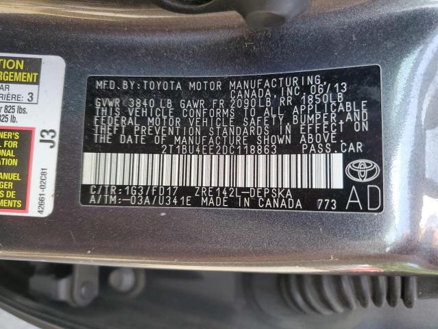2T1BU4EE2DC118863 - 2013 TOYOTA COROLLA BASE 灰色 照片 12