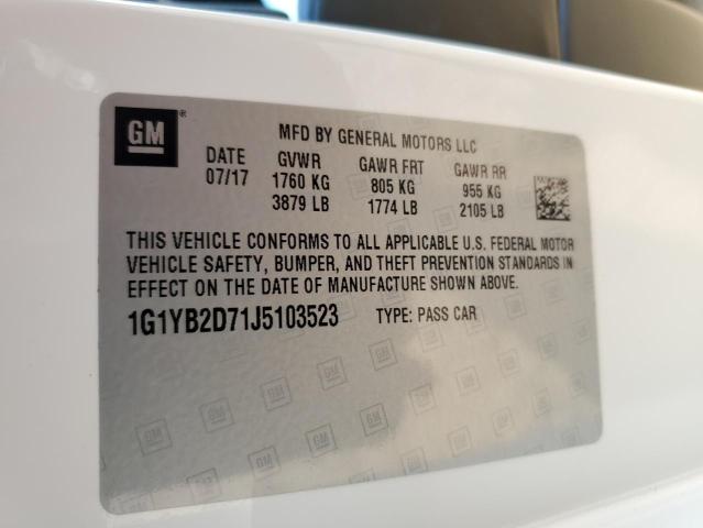 1G1YB2D71J5103523 - 2018 CHEVROLET CORVETTE STINGRAY 1LT WHITE photo 12