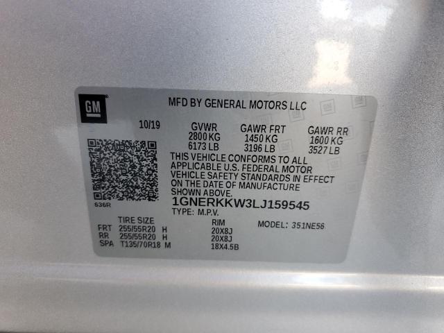 1GNERKKW3LJ159545 - 2020 CHEVROLET TRAVERSE PREMIER SILVER photo 14