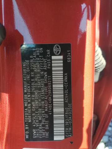 4T4BE46K29R069211 - 2009 TOYOTA CAMRY BASE BROWN photo 12