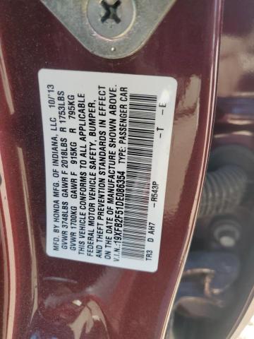 19XFB2F51DE086354 - 2013 HONDA CIVIC LX Bordo foto 12