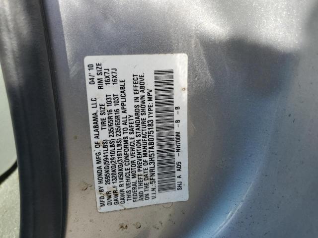 5FNRL3H57AB075183 - 2010 HONDA ODYSSEY EX Արծաթագույն լուսանկար 13