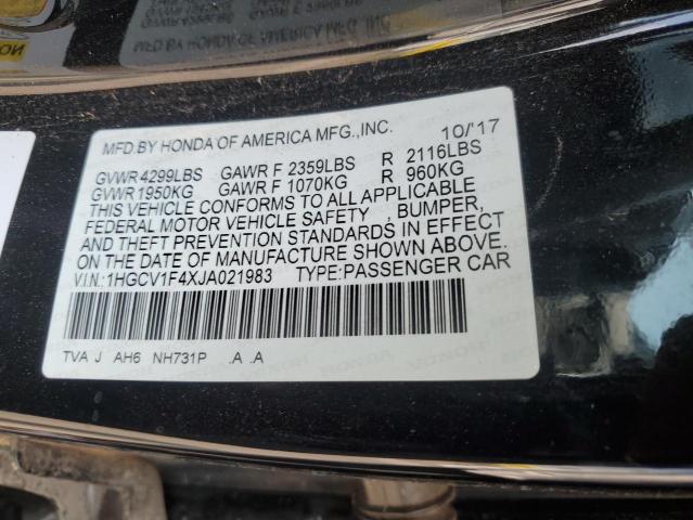 1HGCV1F4XJA021983 - 2018 HONDA ACCORD EX BLACK photo 12