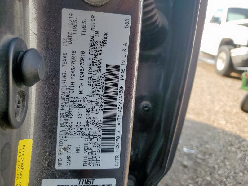 5TFJU4GN1FX070012 - 2015 TOYOTA TACOMA DOUBLE CAB PRERUNNER GRAY photo 13