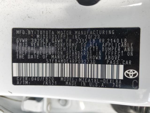 5YFB4MDE4RP092730 - 2024 TOYOTA COROLLA LE 白色 照片 13