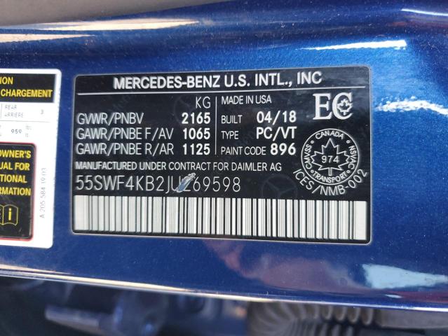 55SWF4KB2JU269598 - 2018 MERCEDES-BENZ C 300 4MATIC BLUE photo 12
