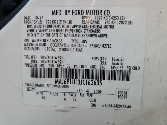 MAJ6P1UL3JC163635 - 2018 FORD ECOSPORT SE WHITE photo 13