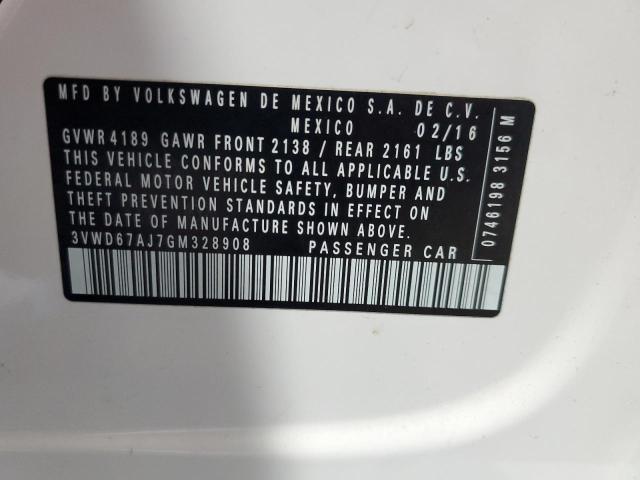 3VWD67AJ7GM328908 - 2016 VOLKSWAGEN JETTA SE WHITE photo 12