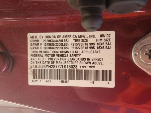 5J6YH28727L015028 - 2007 HONDA ELEMENT EX RED photo 13