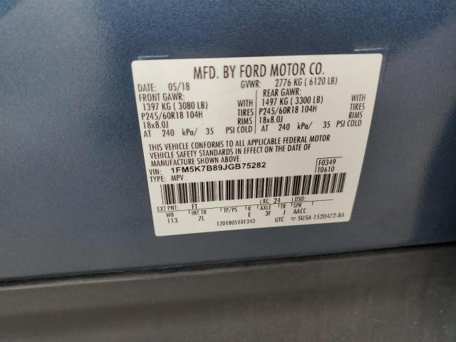 1FM5K7B89JGB75282 - 2018 FORD EXPLORER BLUE photo 13