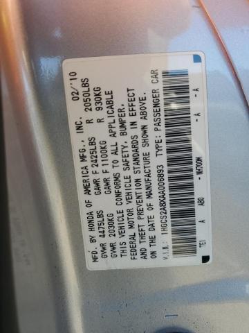 1HGCS2A8XAA006893 - 2010 HONDA ACCORD EXL SILVER photo 12