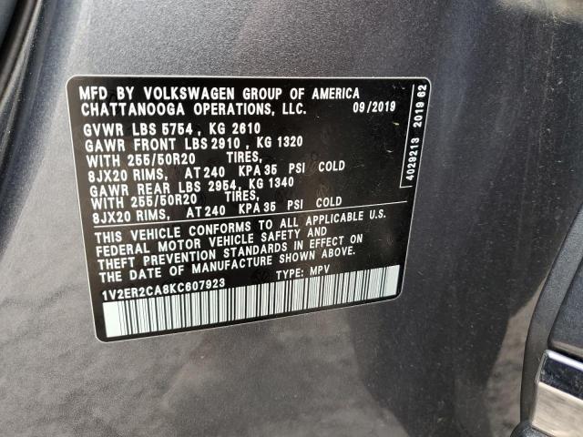 1V2ER2CA8KC607923 - 2019 VOLKSWAGEN ATLAS SEL GRAY photo 13