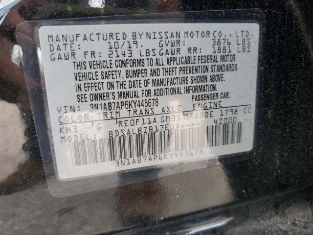 3N1AB7AP6KY445678 - 2019 NISSAN SENTRA S BLACK photo 12