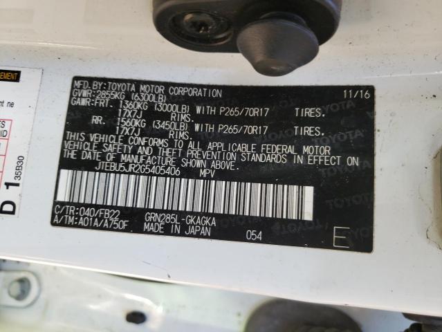 JTEBU5JR2G5405406 - 2016 TOYOTA 4RUNNER SR5/SR5 PREMIUM 白色 照片 13