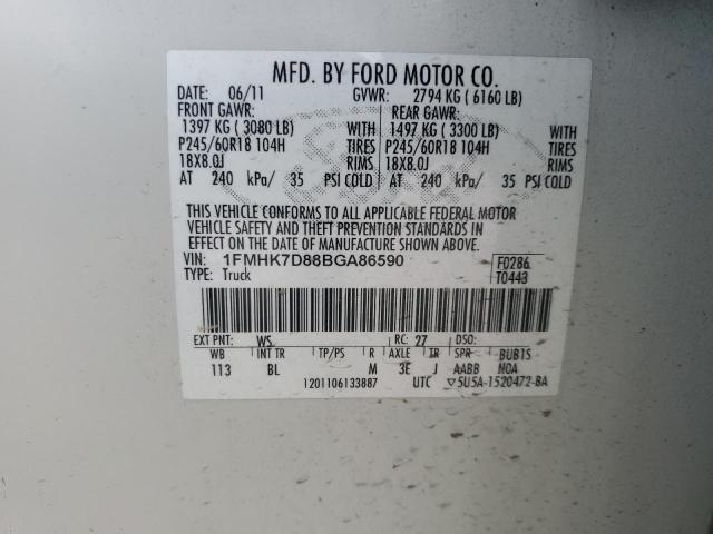 1FMHK7D88BGA86590 - 2011 FORD EXPLORER XLT WHITE photo 13