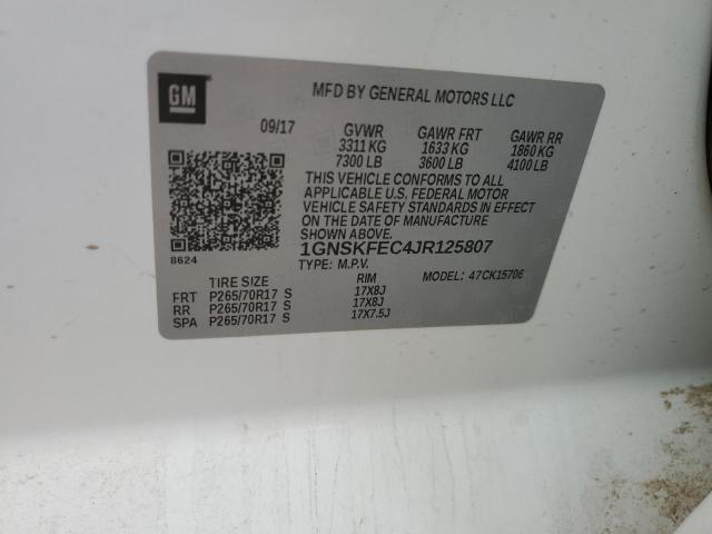 1GNSKFEC4JR125807 - 2018 CHEVROLET TAHOE SPECIAL Weiß Foto 13