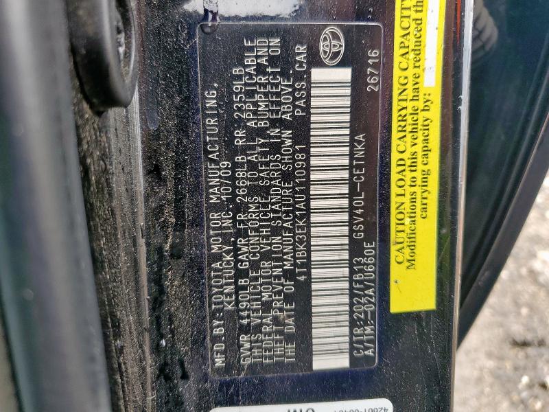 4T1BK3EK1AU110981 - 2010 TOYOTA CAMRY SE 黑色 照片 13