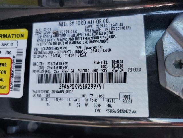 3FA6P0K95ER299791 - 2014 FORD FUSION TITANIUM BLACK photo 13