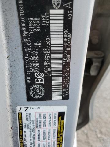 2T1KR32E37C672031 - 2007 TOYOTA COROLLA MA XR SILVER photo 13