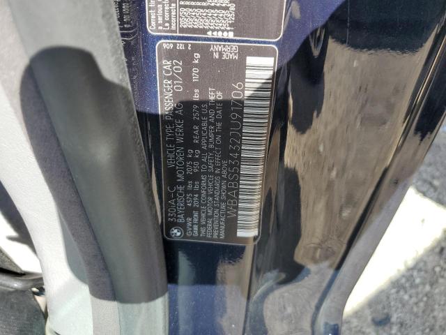 WBABS53432JU91706 - 2002 BMW 330 CI BLUE photo 12